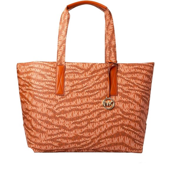 Michael Kors Womens Deep‎ Orange The Michael Large Animal Print Logo Tote… - Picture 1 of 9